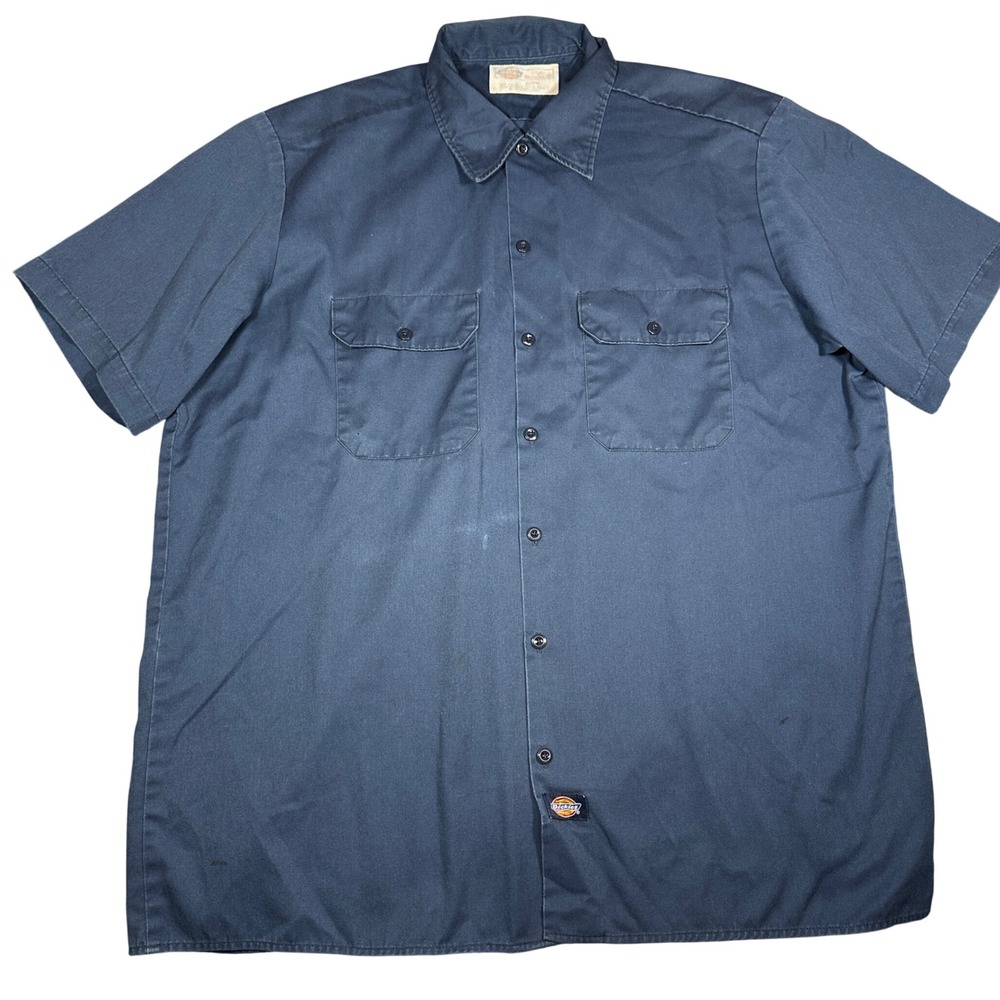 Vtg Dickies Mens Short Sleeve Work Shirt Navy Blue Button Down Utility XXL